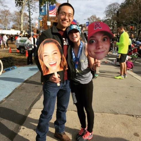 Half Marathon day in Philly. Amy was surprised to see her own face in the crowds at the finish line! (Fall 2017)