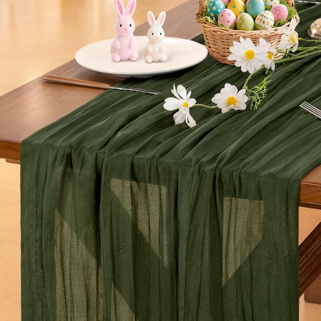 Socomi Olive Green Summer Cheesecloth Table Runner Boho Rustic Gauze 120 inch 10FT Cheese Cloth Sheer Runner for Wedding Party Baby Shower Birthday Home Decor