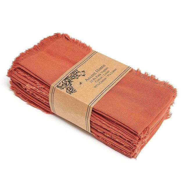 ACCENTHOME Rust Cotton Linen Napkin Set of 12 18x18 inch Dinner Napkins - Washable Soft Premium Hotel Quality Reusable Hemmed Edges Napkins Perfect Table Linens for Family Dinners, Weddings