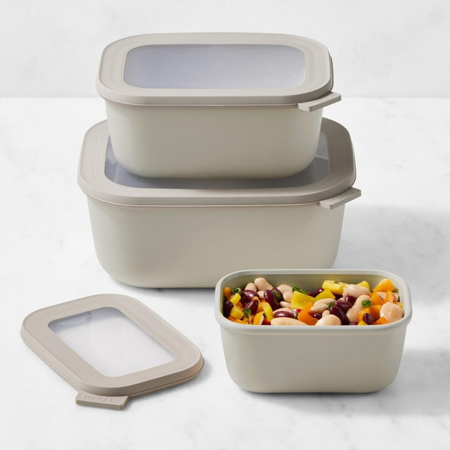 Mepal Rectangular Nested Deep Food Storage Containers, 6-Piece Set, Nordic White