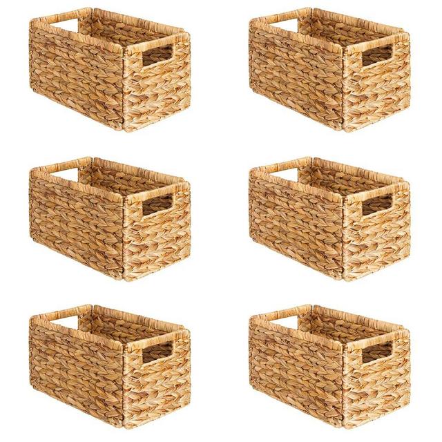 SpaceAid 6 Pack Wicker Basket, Storage Baskets for Organizing, Woven Rattan Basket with Handles for Shelves, Water Hyacinth Large Cube Organizer Storage Bin, 13x8.2x7 inch, Natural