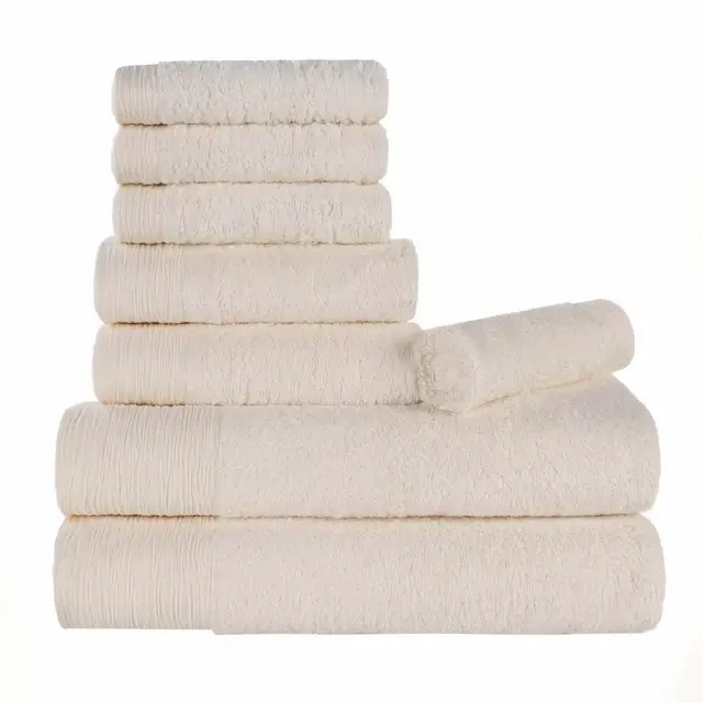Rayon From Bamboo Cotton Blend Hypoallergenic Solid 8 Piece Bathroom Towel Set, Ivory - Blue Nile Mills