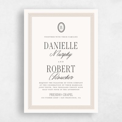 Beige Bordered Wedding Invitation - Encanto Portrait