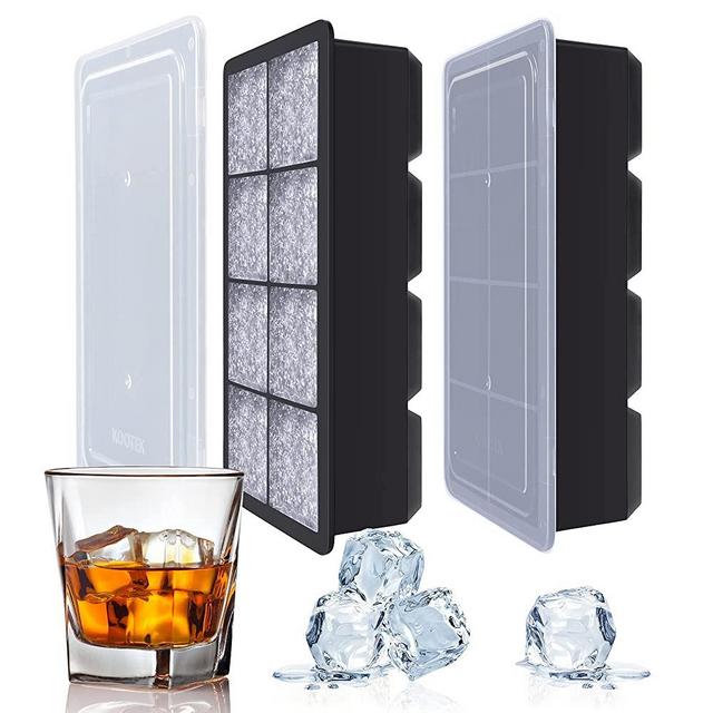 Kootek Large Ice Cube Trays 2 Pack Silicone Ice Cube Molds with Lid 8 Cavity Flexible Ice Mold for Beverages Whiskey Wine Cocktail Coffee Juice