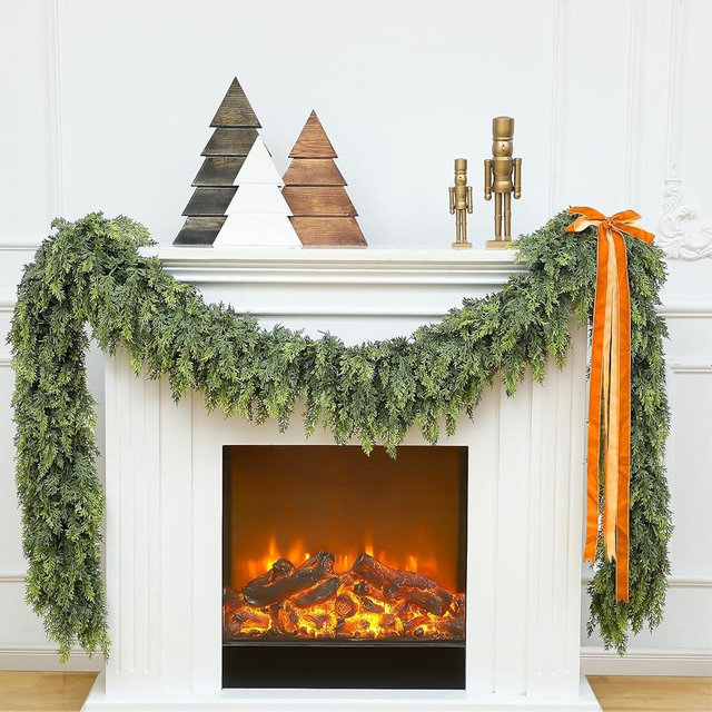 Waydress 1 Pcs 9ft Christmas Cedar Garland Artificial Realistic Soft and Thickness Green Faux Cedar Pine Garland for Home Fireplace Indoor Outdoor Holiday Party Decoration