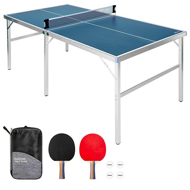 GoSports Mid-Size Table Tennis Game Set - Indoor/Outdoor Portable Table Tennis Game with Net, 2 Table Tennis Paddles and 4 Balls