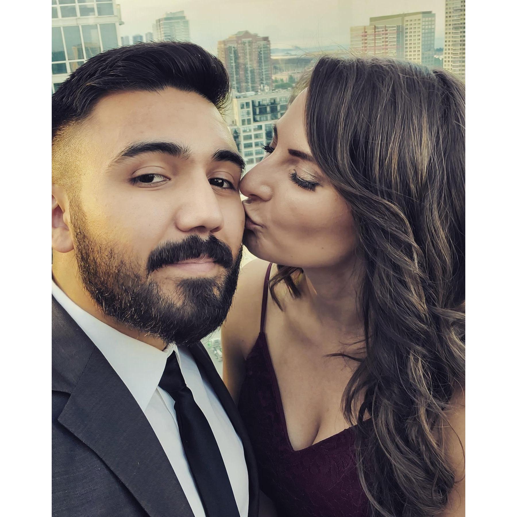 At a rooftop wedding in Downtown Chicago