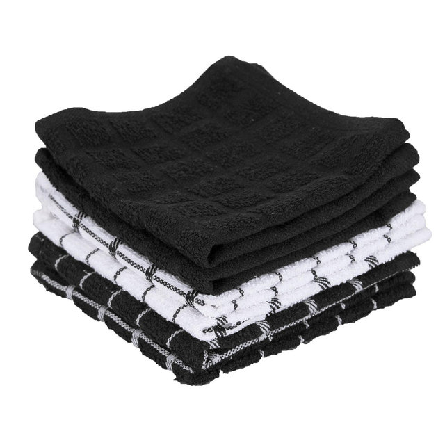 John Ritzenthaler Co. Terry Check Dish Cloth, Set of Six, Black