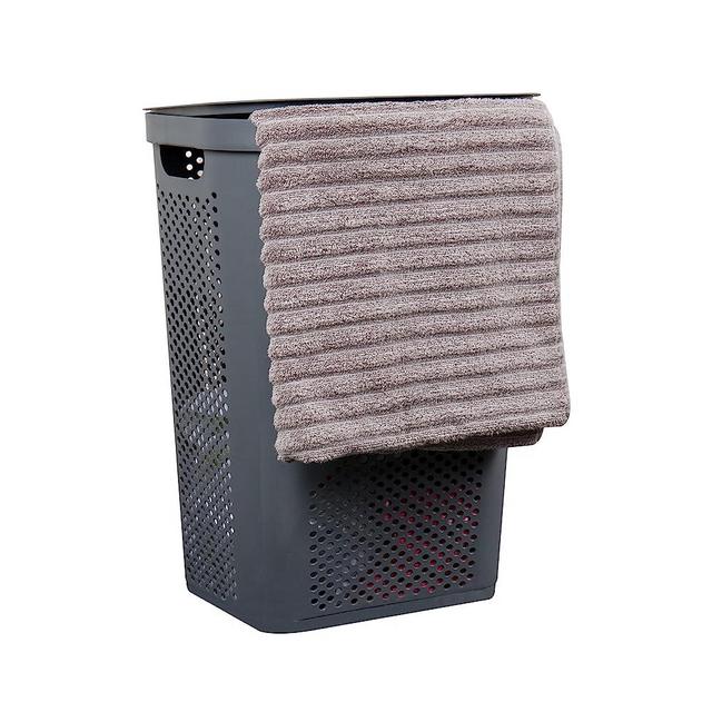 Mind Reader Basket Collection, Slim Laundry Hamper, 60 Liter (15g/33lbs) Capacity, Cut Out Handles, Attached Hinged Lid, Ventilated, Gray