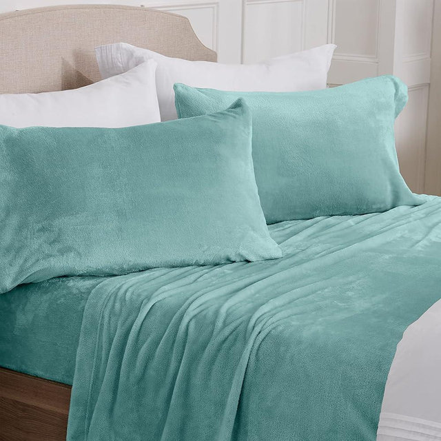 NY Loft Ultra Soft Micro Fleece Sheets Set with Extra Deep Pockets | Extra Soft Velvet Fleece Sheet Set | Super Plush Polar Fleece | Velvet Plush Cozy Warmth | Tribeca Collection (Queen, Aquifer)