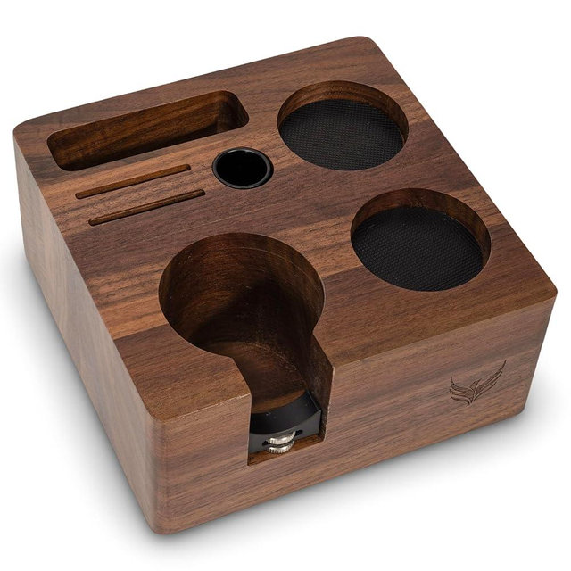 KNODOS 54mm Espresso Tamping Station V3 Walnut Portafilter Holder Espresso Organizer for Breville Machines with Tamper Holder, Distributor Slot, and Multi Accessory Storage