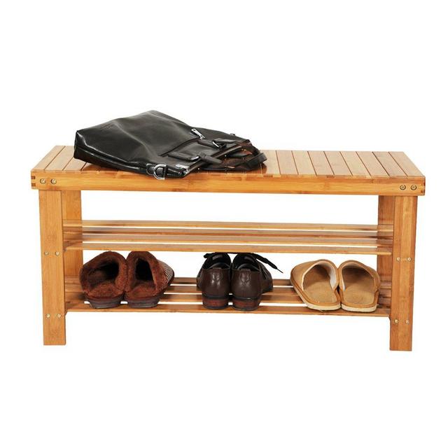 Knocbel 3-Tier Bamboo Shoe Bench 35.5 Inch Long Entryway Storage Rack Shoes Organizer (Natural Bamboo)