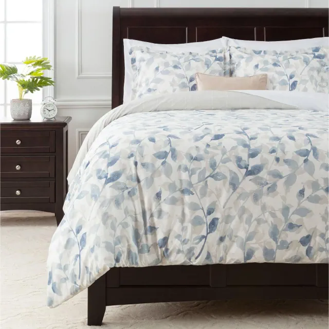 Chanasya Layered Leaf Duvet Cover Set - 3-Piece Set, King Size, Blue Taupe