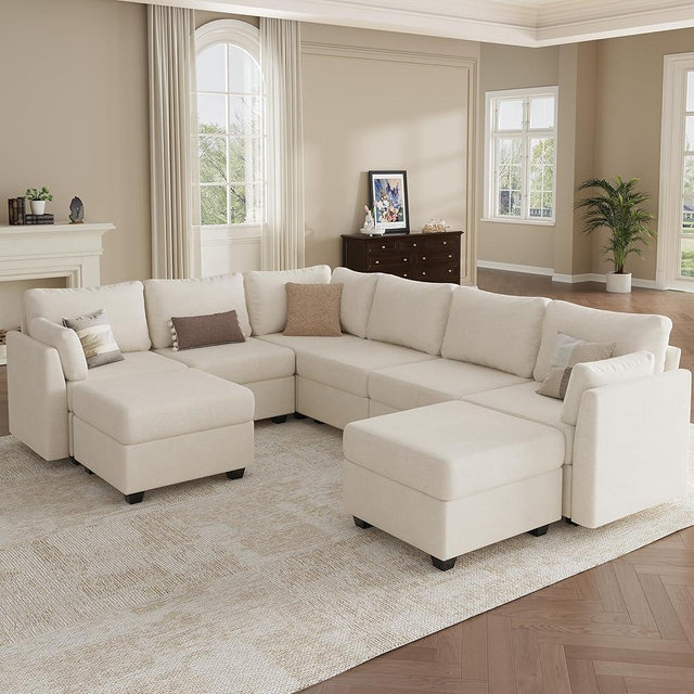 Reedvales Modular Sectional Sofa Couches, Large Convertible Modular Couches with Storage, 8-Seater Sectional Sofa for Living Room, U Shaped Sectional Couch Sleeper Sofa with Chaise (Beige, 8 Seats)