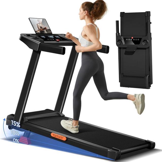 15% Incline Treadmill with Handle, 3-in-1 Portable Treadmills for Home and Office, Foldable Treadmills with 300 Lbs Weight Capacity, 3.0HP Quiet Walking Pad Treadmill, Three Screen