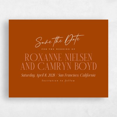 Dark Rust, Orange Wedding Save the Date - Kosrae Landscape