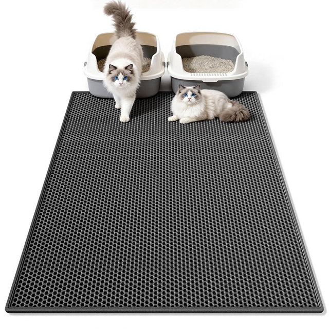 Pieviev Cat Litter Mat Double Layer Waterproof Urine Proof Trapping Mat 1 Pack (Black, 36x30 Inch (Pack of 1))