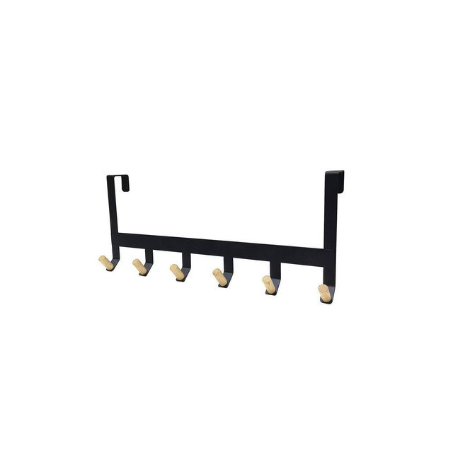 Mixed Material Over The Door 6 Hooks Rail Matte Black - Brightroom™
