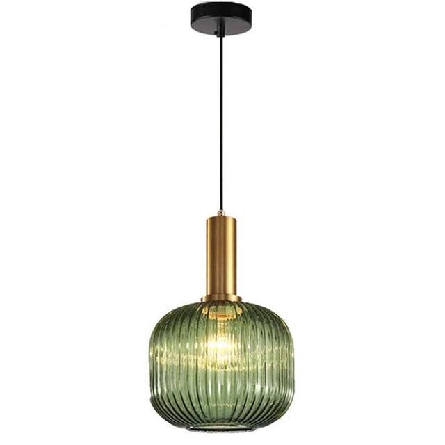 Debbte Industrial Vintage Glass Pendant Lighting Brass Finish Modern Retro Drop Ceiling Light Hanging Lamp for Bedroom Dining Room Kitchen Island (Green, 7.9 Inches)