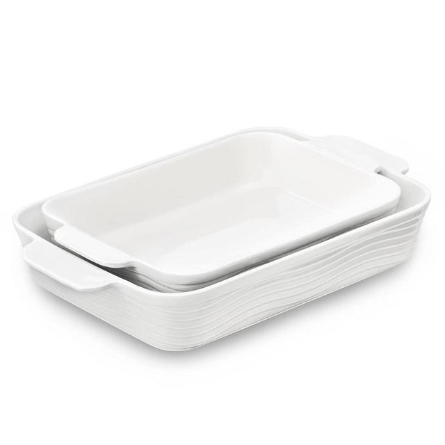 White Ceramic Bakeware Set, Baking Dishes Set for Oven 10+12 Large Casseroles Dish Temptations Deep Baking Tray for Cooking Lasagna Roasting, Serving Dishes for Party Family Banquet - JH JIEMEI HOME