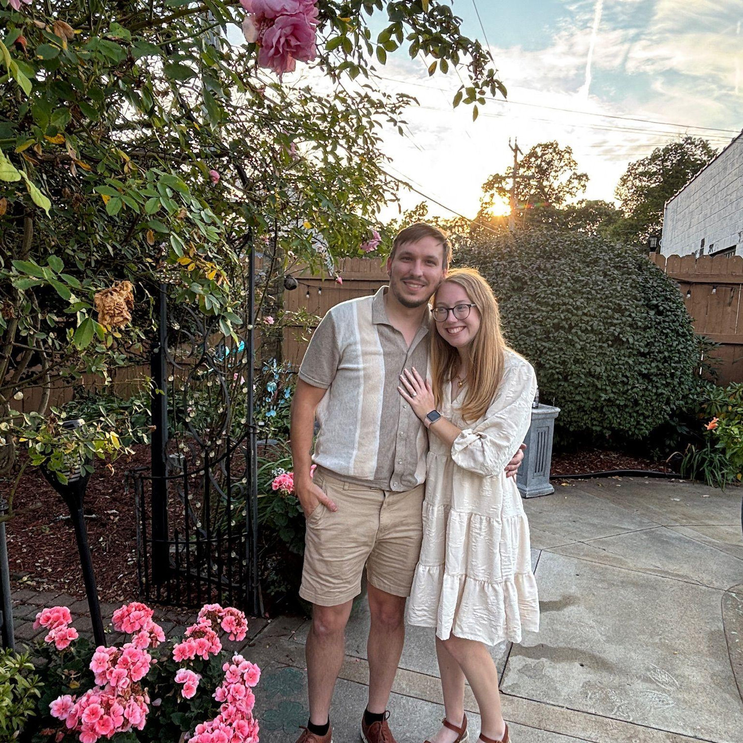 This was at Mike's parents' house right after the engagement. He threw her a surprise engagement party with their families!