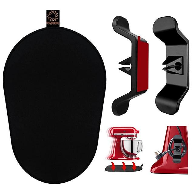 Sliding Mat for Kitchenaid Mixer with 2 Black Cord Organizers, Mover Slider Mat Pad for 5-8 Qt Bowl Lift Stand Mixer, Kitchen Appliance Slider Mat Compatible with Professional 600 Stand Mixer
