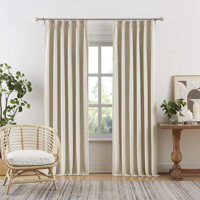 DUALIFE Pinch Pleated Curtains 84 Length 2 Panels Set, Cream Beige Pleated Bedroom Windows Neutral Boho Drapes with Hooks for Track Linen Blend Room Darkening Curtains for Bedroom 40x84 Inch