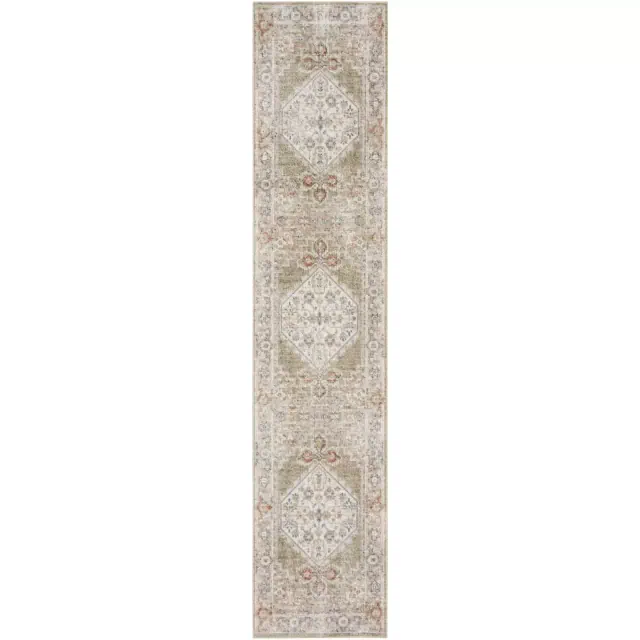Nourison Astra Machine Washable Vintage Persian Indoor Bathroom, Kitchen Runner Rug Sage Multi 2'2" x 8'