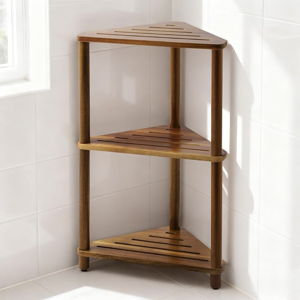 IBosins Corner Shower Shelf 3-Tier Shower Caddy Standing Bathroom for Inside Shower Stool Storage for Kitchen Livingroom Bedroom - Acacia Wood