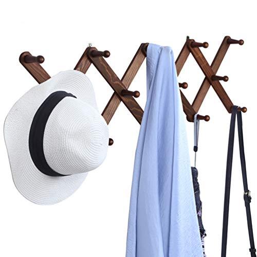 OROPY Wooden Expandable Coat Rack Hanger, Wall Mounted Accordion Pine Wood Hook for Hanging Hats, Caps, Mugs, Coats, X Shape, 27"×10", Walnut Color
