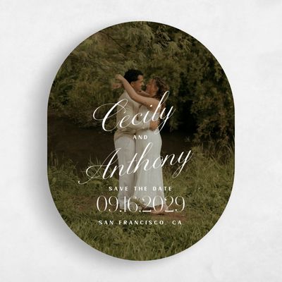 White Oval Wedding Save the Date - Connell Photo