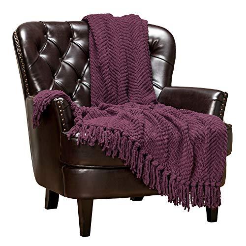 Chanasya Textured Knitted Super Soft Throw Blanket with Tassels Warm Cozy Plush Lightweight Fluffy Blanket for Bed Sofa Chair Couch Cover Living Bed Room Purple Throw Blanket (50x65 Inches) Aubergine