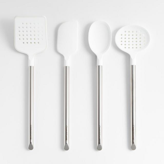 Crate & Barrel White Silicone and Stainless Steel Utensils, Set of 4