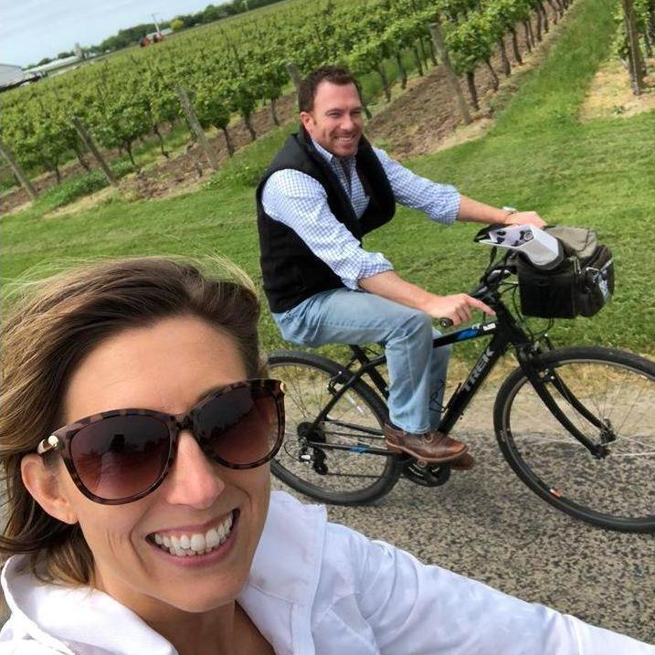 Bike riding between wineries to celebrate our first anniversary at Niagara On The Lakes.