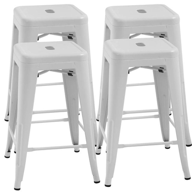 FDW Metal Bar Stools Set of 4 Counter Height Barstool Stackable Barstools 24 Inch 30 Inch Indoor Outdoor Patio Bar Stool Home Kitchen Dining Stool Backless Bar Chair (White, 24")