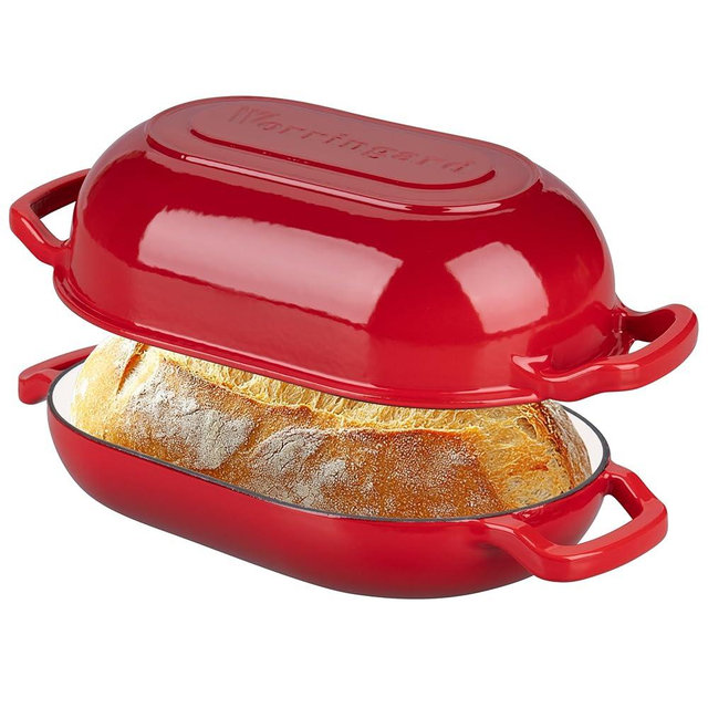 VORRINGARD Enameled Cast Iron Sourdough Bread Oven, Dutch Oven, Loaf Cast Iron Bread Pan for Homemade Bread Baking, Meatloaf Pan with Lid, 5QT, Red