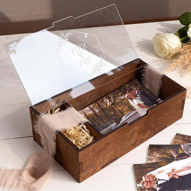 SEEBERY Mr & Mrs Wedding Keepsake Box with Lid – Personalized Wooden Memory Box for Bride & Groom, Unique Gift for Couples, Newlyweds, Engagement, Bridal Shower & Bachelorette Party