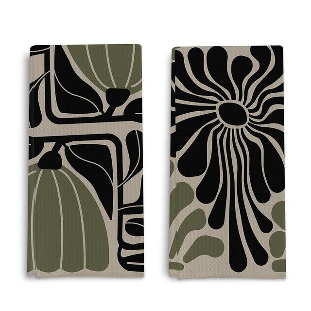 Qpenm Sage Green Groovy 70s Retro Kitchen Towels Set of 2 - Boho Floral Dish Towels for Kitchen, Boho Hand Towels for Bathroom, Boho Sage Green Bathroom Kitchen Decor, 16x24 Inches