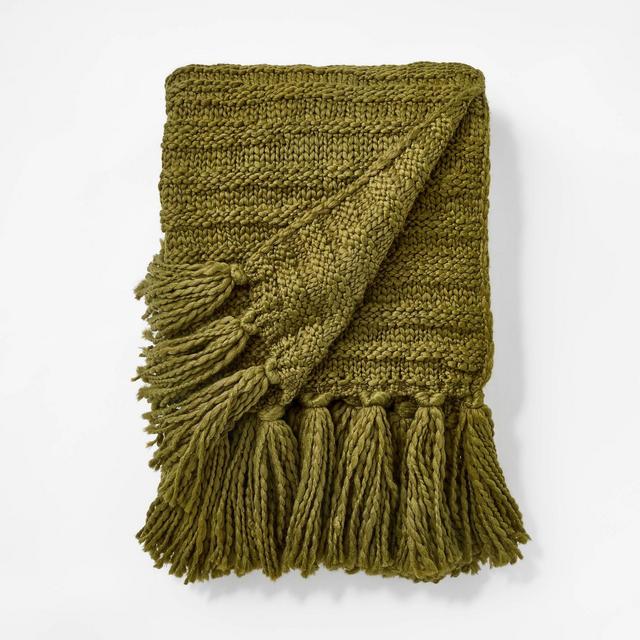 Raised Striped Chunky Knit Throw Blanket Green - Threshold™ designed with Studio McGee