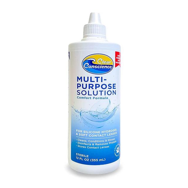 Clear Conscience Contact Lens Solution 12oz – Multi-Purpose Soft and RGP Contact Lens Cleaner Eye Contact Solution – Sterile Isotonic Contact Lenses Solution – Saline Solution for Contact Lenses