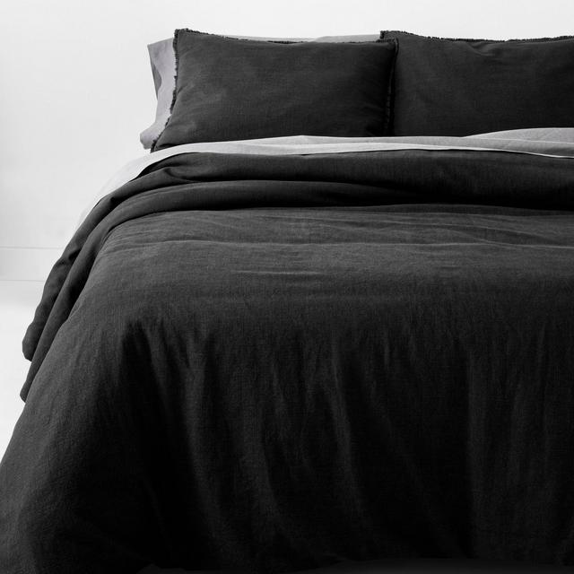 King Heavyweight Linen Blend Comforter & Sham Set Washed Black - Casaluna™