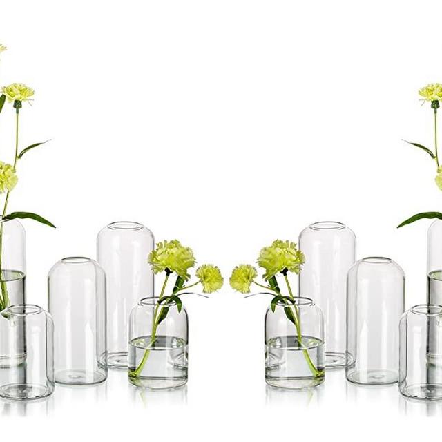 Glass Bud Vases for Flowers - Hewory Blown Modern Small Glass Vases for Centerpieces Set of 12, Mini Clear Bulk Flower Vases for Wedding Party Events Home Decor Floral Arrangement (Not Include Flower)