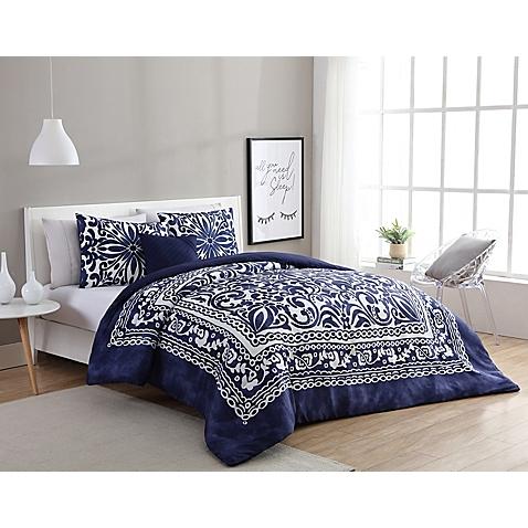 VCNY Eleanor 4-Piece Full/Queen Duvet Cover Set in Navy/White