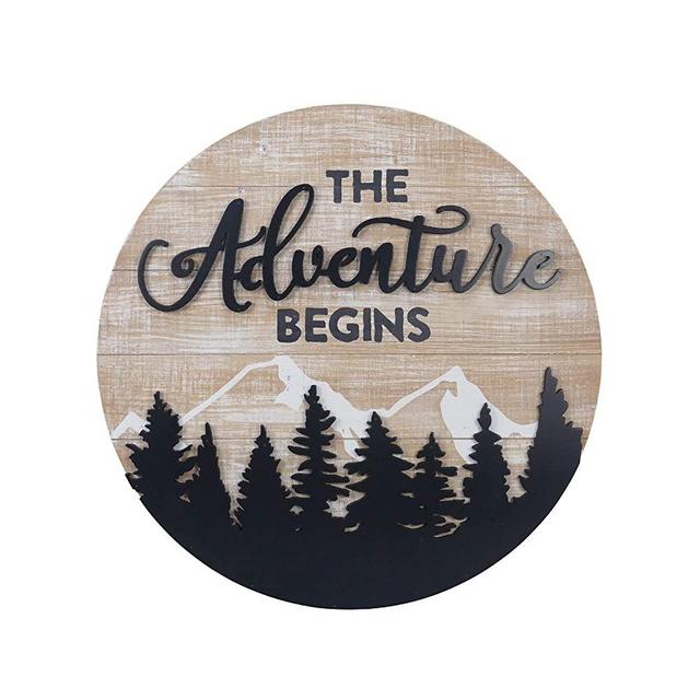 NIKKY HOME 22" The Adventure Begins Vintage Wood Wall Camping Art Sign Cabin Decor