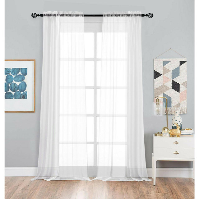 Kate Aurora Living 2 Pack Basic Home Rod Pocket Sheer Voile Window Curtains - 52 in. W x 95 in. L, White