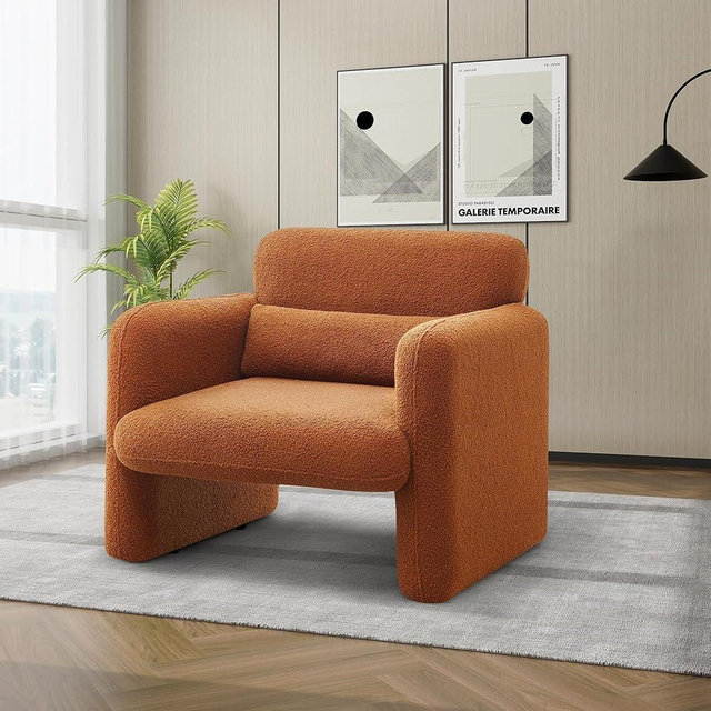 VASOENY 33.86" Accent Chairs, Modern Sherpa Lamb Fabric Armed Chair Comfy Upholstered Armchair Leisure Single Sofa Chair with a Waist Pillow for Bedroom, Office and Living Room