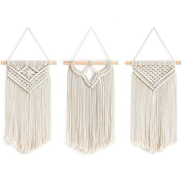 Mkono Small Macrame Wall Hanging, 3 Pack Art Woven Wall Decor Boho Chic Home Decoration for Apartment Bedroom Living Room Gallery, 8" Wx 14" L