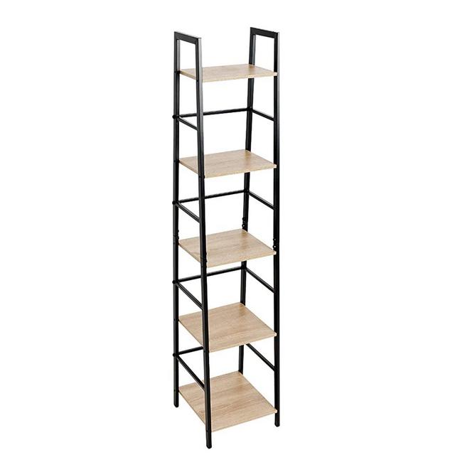 C-Hopetree Ladder Shelf Bookcase - 5 Tier Corner Display Bookshelf - Black Metal Frame