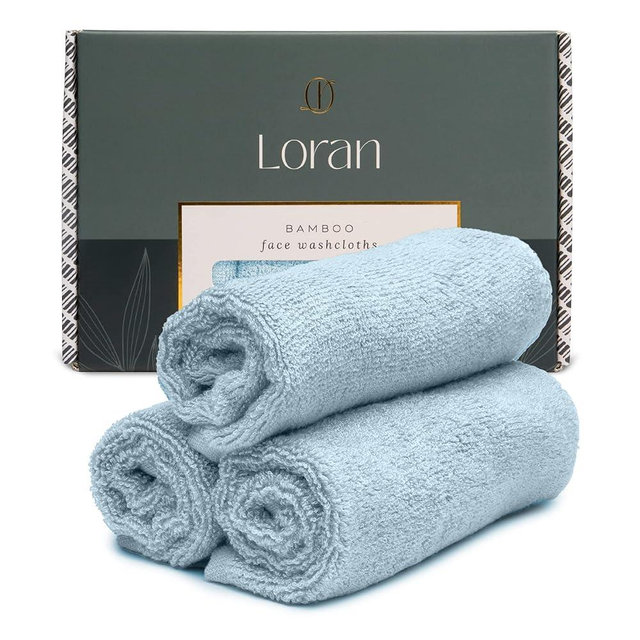 Sky Blue Washcloths Set of 6 Soft Facial Cloths 10” x 10” 100% Viscose Derived from Bamboo Spa-Like Feel Silky Face Cloth for Skin Cleansing