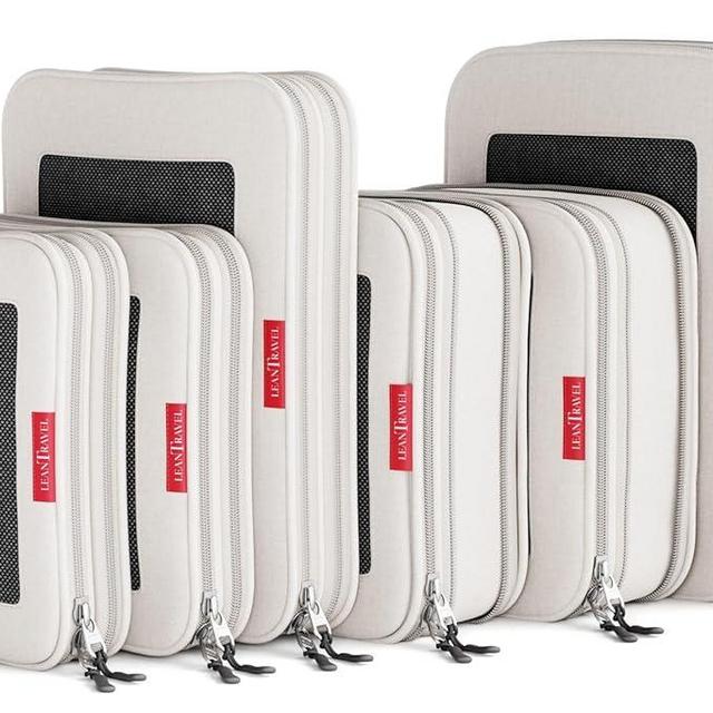 LeanTravel Compression Packing Cubes for Travel Organizers with Double Zipper (6-Pack (2L+2M+2S), Sand)